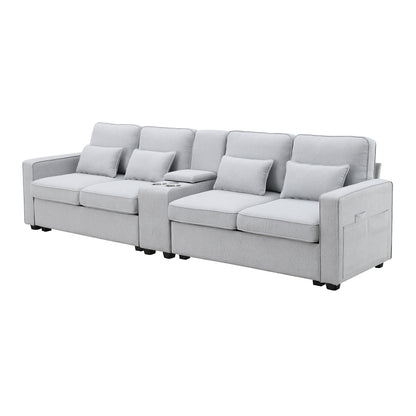 Upholstered Sofa, Console, USB, Linen, 4 Pillows (4-Seat)