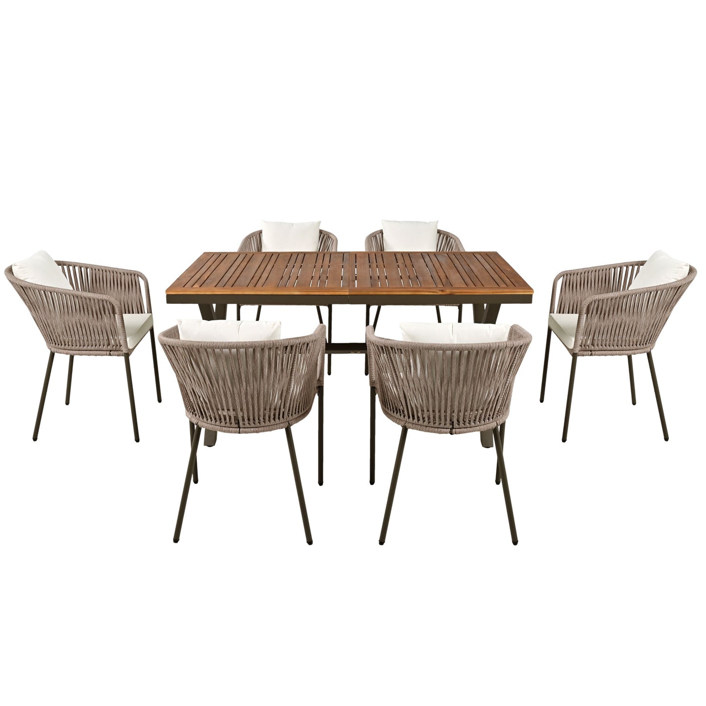 7 Pieces Patio Dining Set, All-Weather Outdoor, Dining Table, Chairs