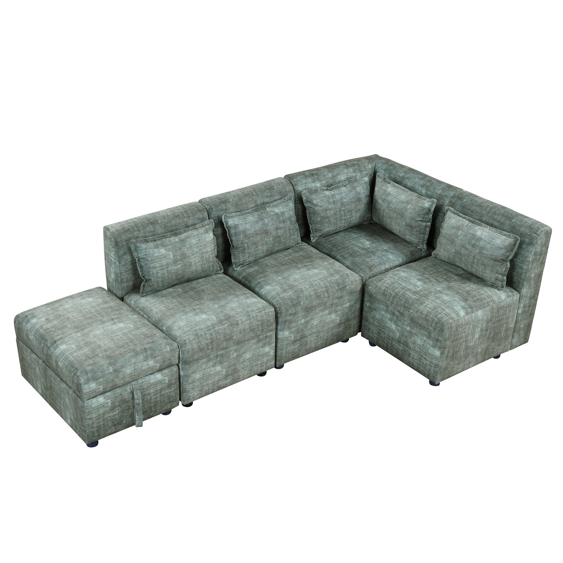 Sofa Set, 5-Seater Couch with Ottoman, 5 Pillows