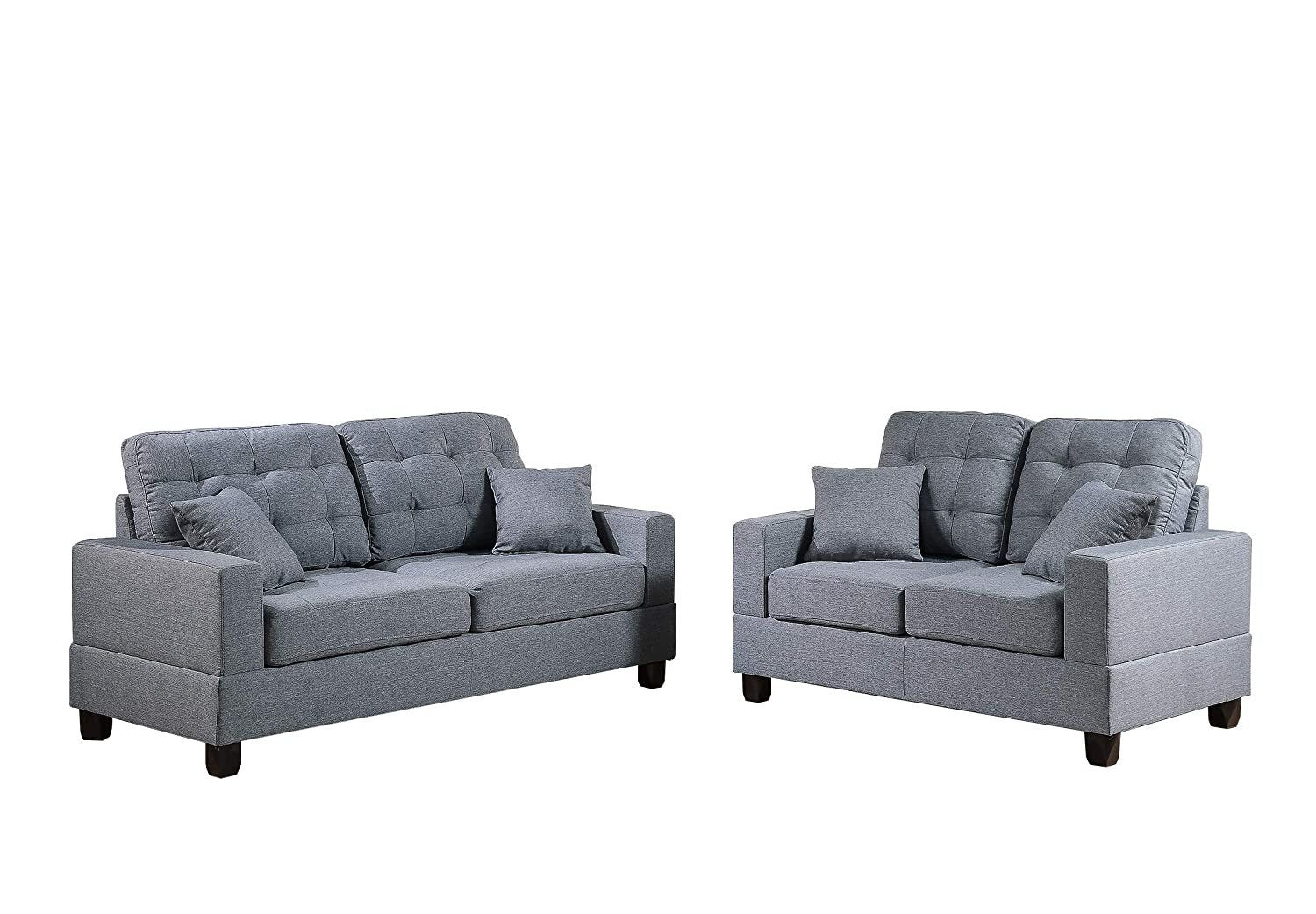 Living Room 2pc Grey Sofa Loveseat, Polyfiber Couch