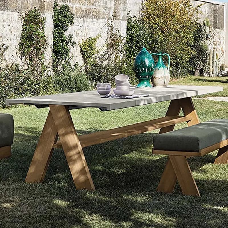 9Pcs Modern Outdoor Dining Set Marble & Wood Table & Aluminum