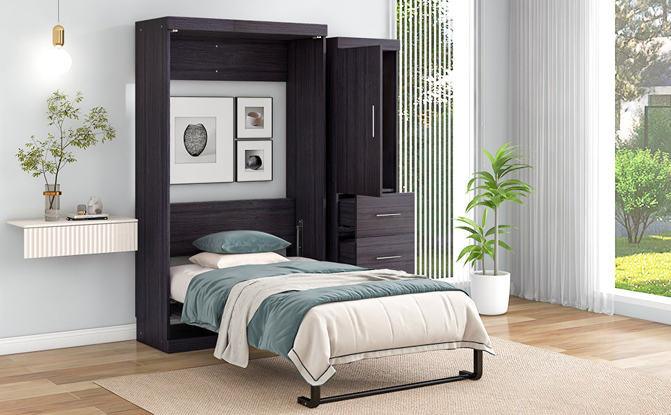 Twin Murphy Bed: Wardrobe, Drawers, Cabinet Storage