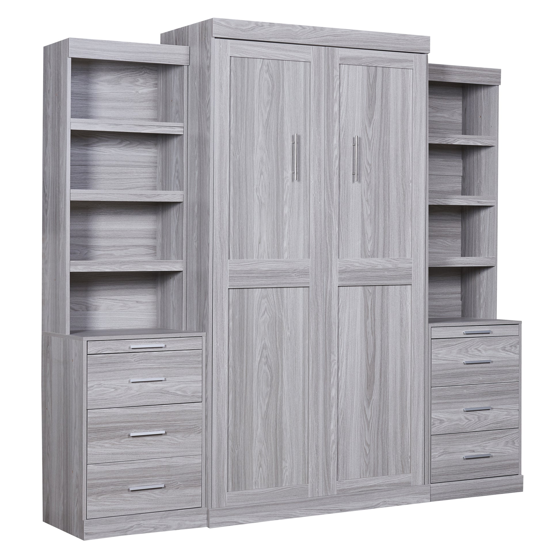 Twin Size Murphy Bed with Storage Shelves and Drawers