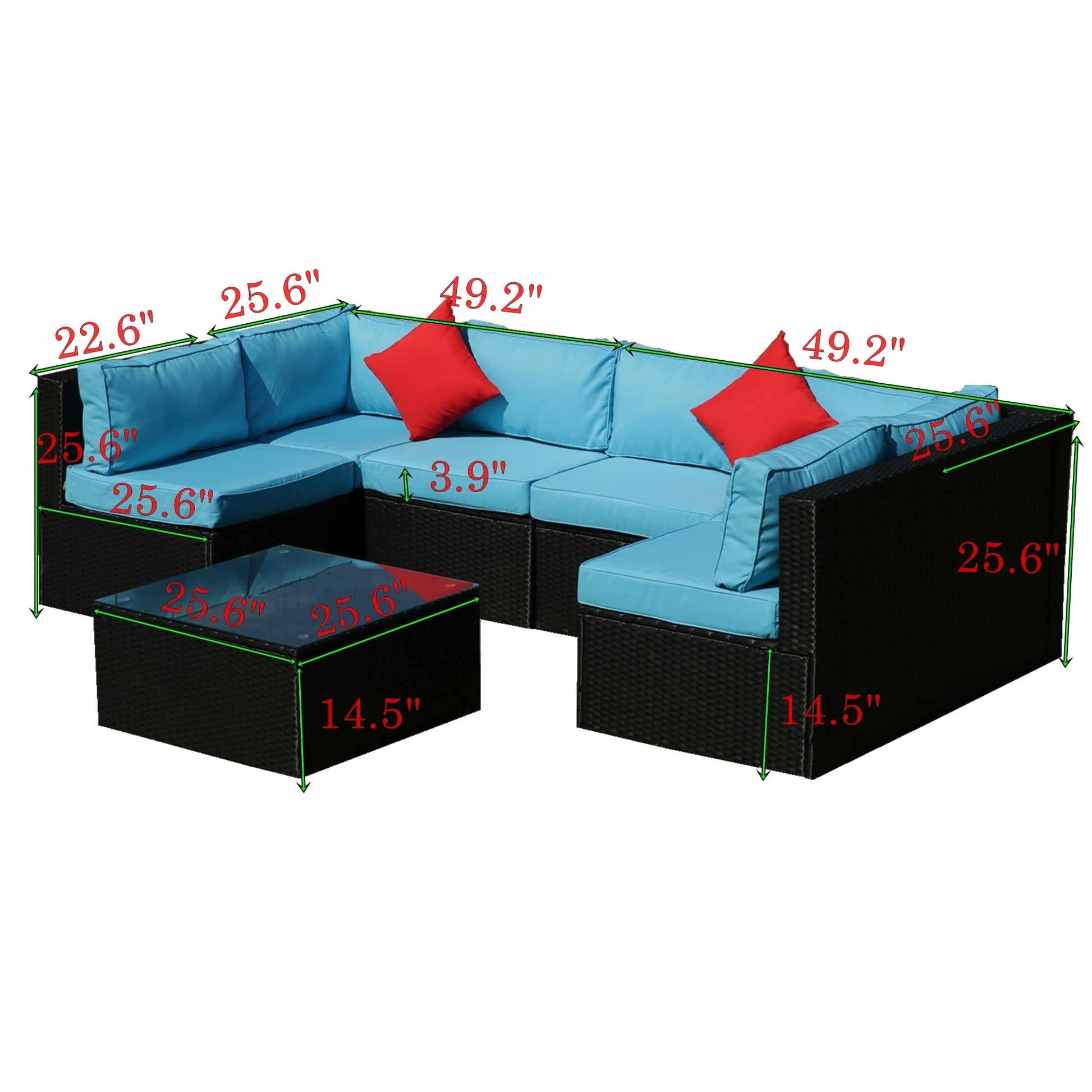 5 Pieces sectional Outdoor Furniture Cushioned, 2 Pillow