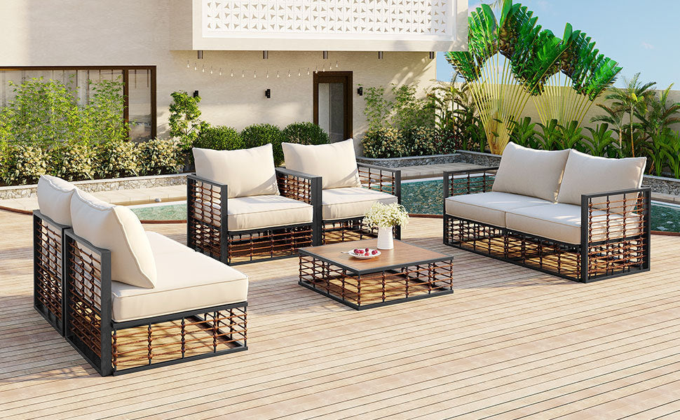 Modern 7-Piece Metal Patio Sectional Sofa Set, All-Weather