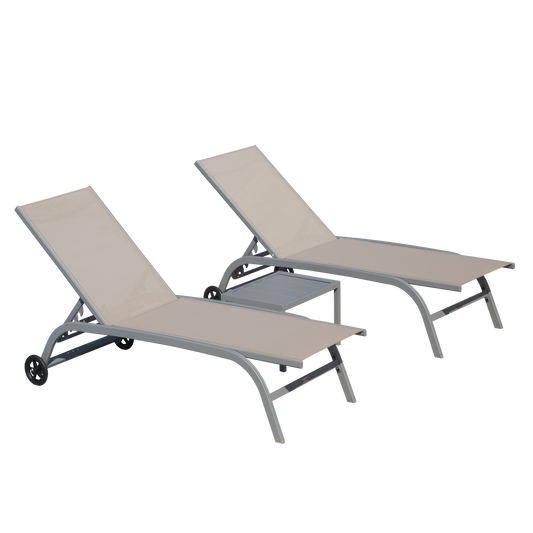 Chaise Lounge Outdoor Set of 3, Lounge Chairs for Outside, Wheels