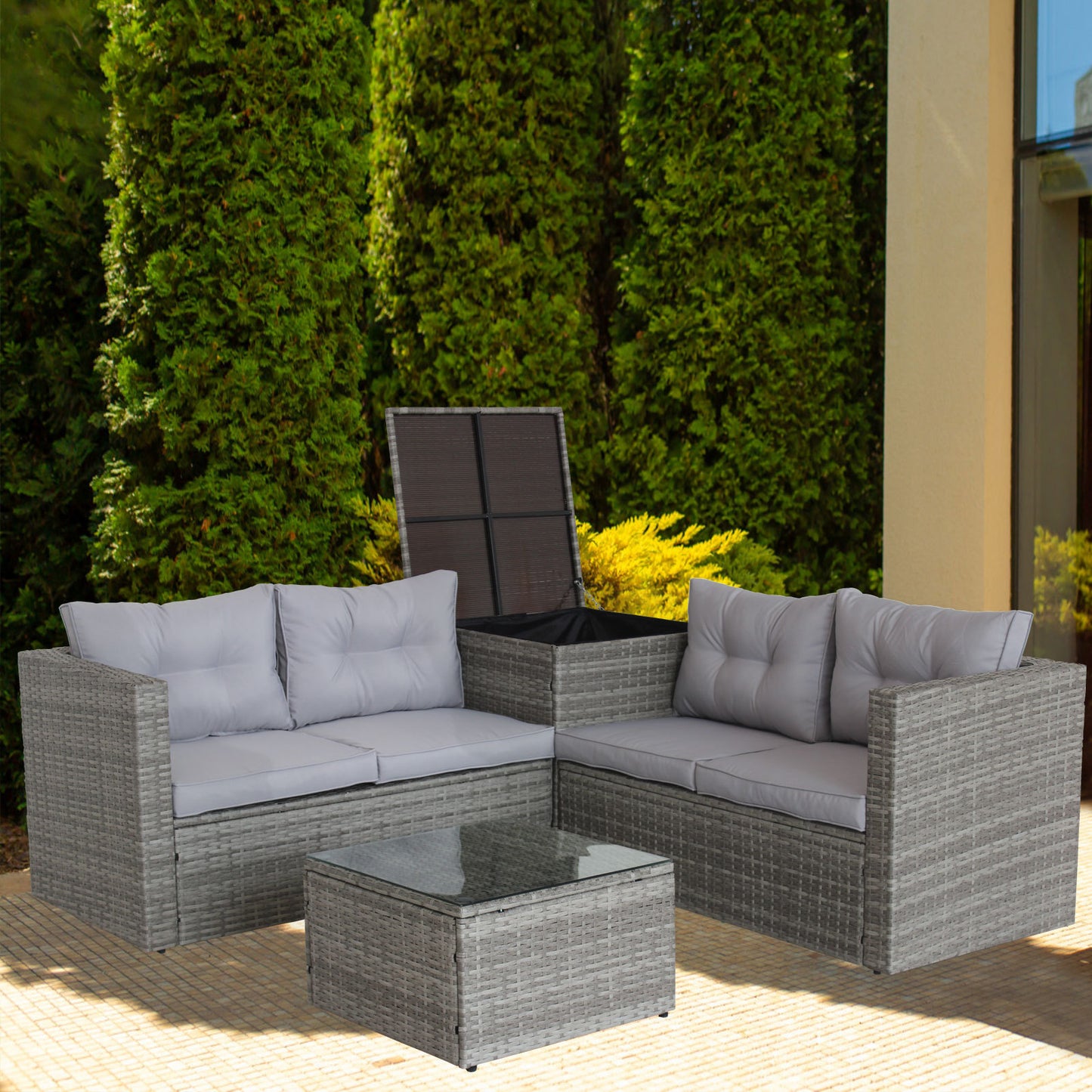 4 Piece Patio Sectional  Outdoor Furniture Sofa Set, Storage