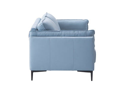 Ethereal Essence Light Blue Top Grain Leather Sofa, Black Finish