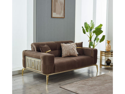 Convertible Livingroom (2 Sofa & 2 Chair) Brown With Gold Legs