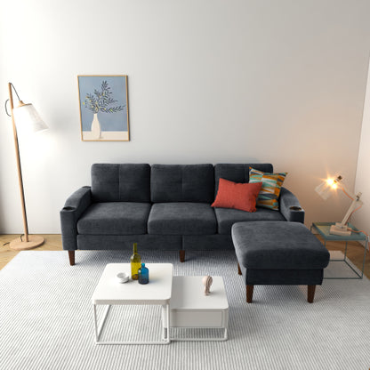 Convertible L-Shape Sofa: Navy Blue, Storage, Footstool, Multifunction