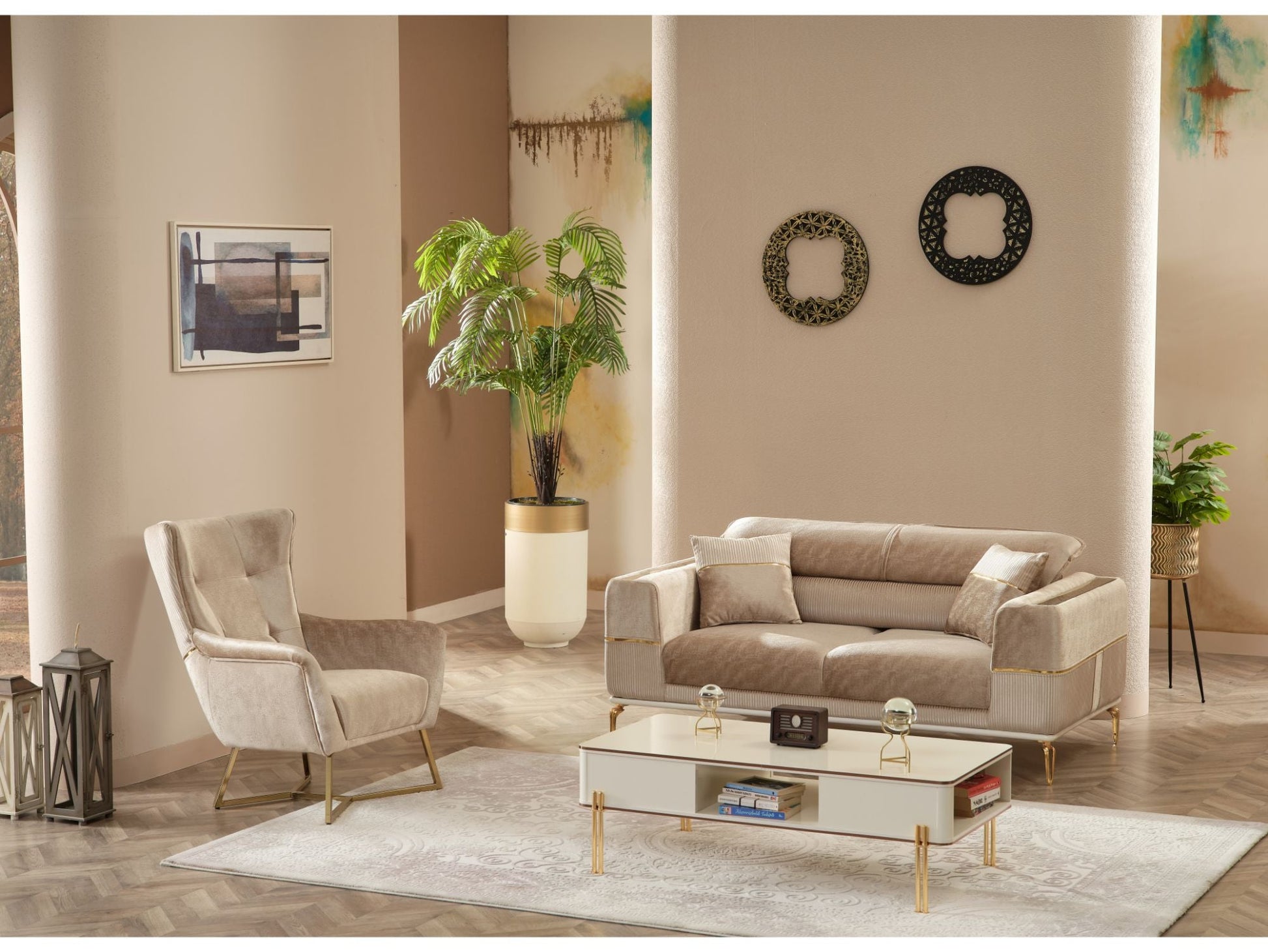 Convertible Livingroom (2 Sofa & 2 Chair) Beige