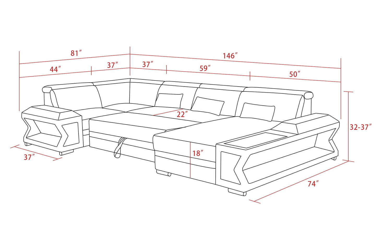 Boancy Led Modern Sectional with Side Storage and Bed Function