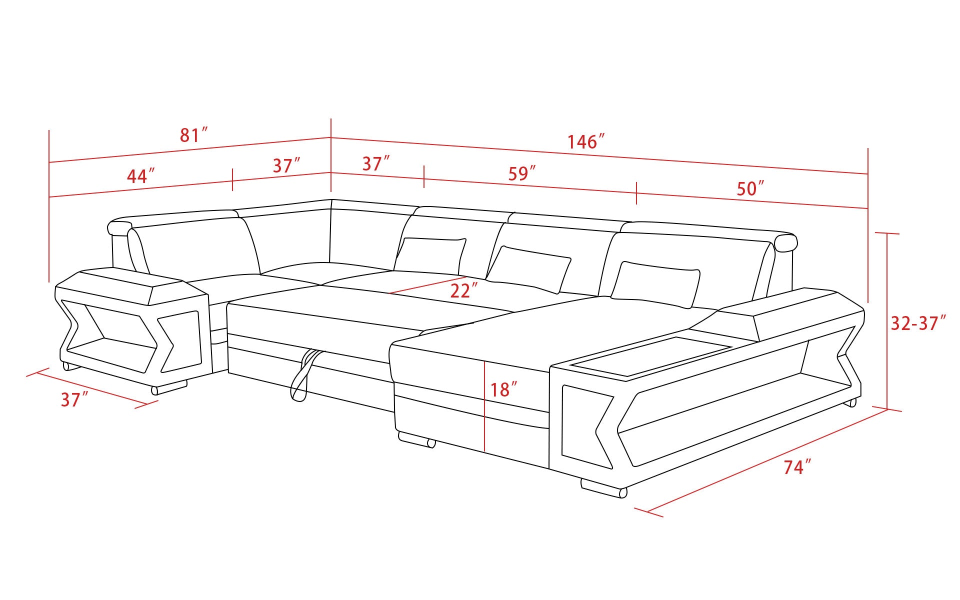 Boancy Led Modern Sectional with Side Storage and Bed Function