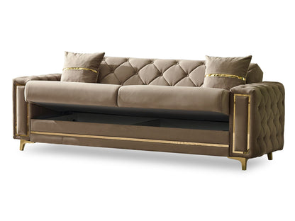 Convertible Livingroom (2 Sofa & 2 Chair) Beige With Gold Leg