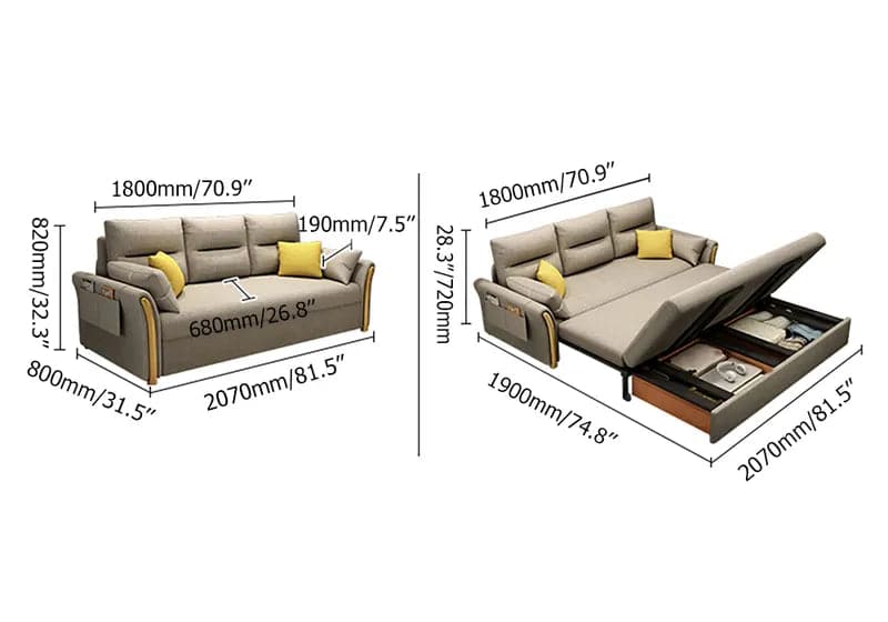 Convertible Full Sleeper Sofa Upholstered, with Storage