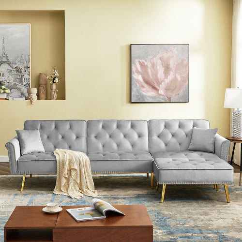 Velvet Reversible Sectional Sofa L-Shaped Couch