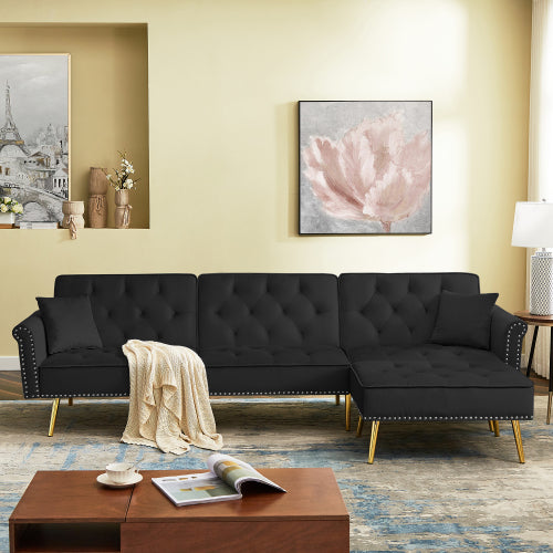 Velvet Reversible Sectional Sofa L-Shaped Couch