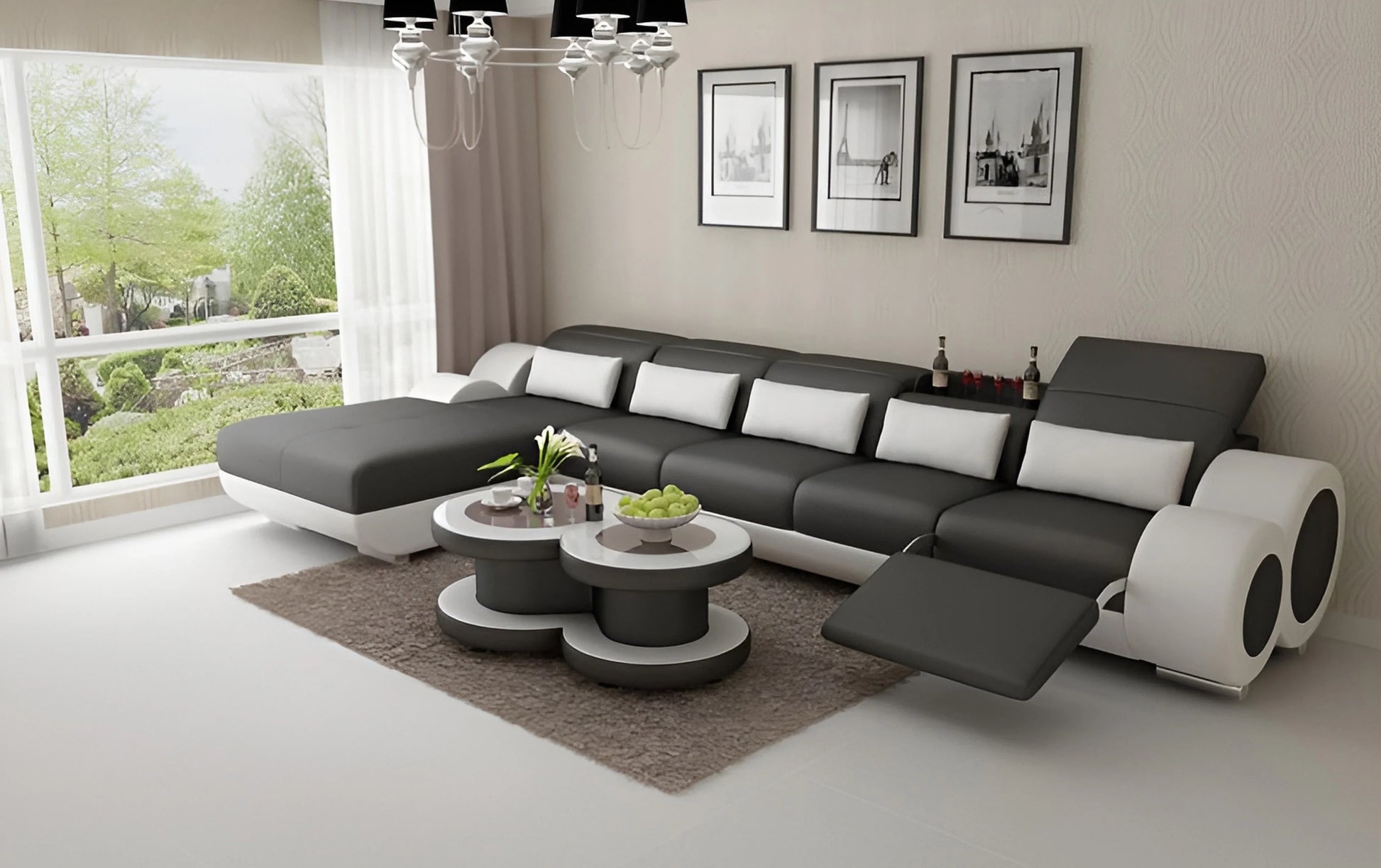 Modern Leather Sectional with Recliner