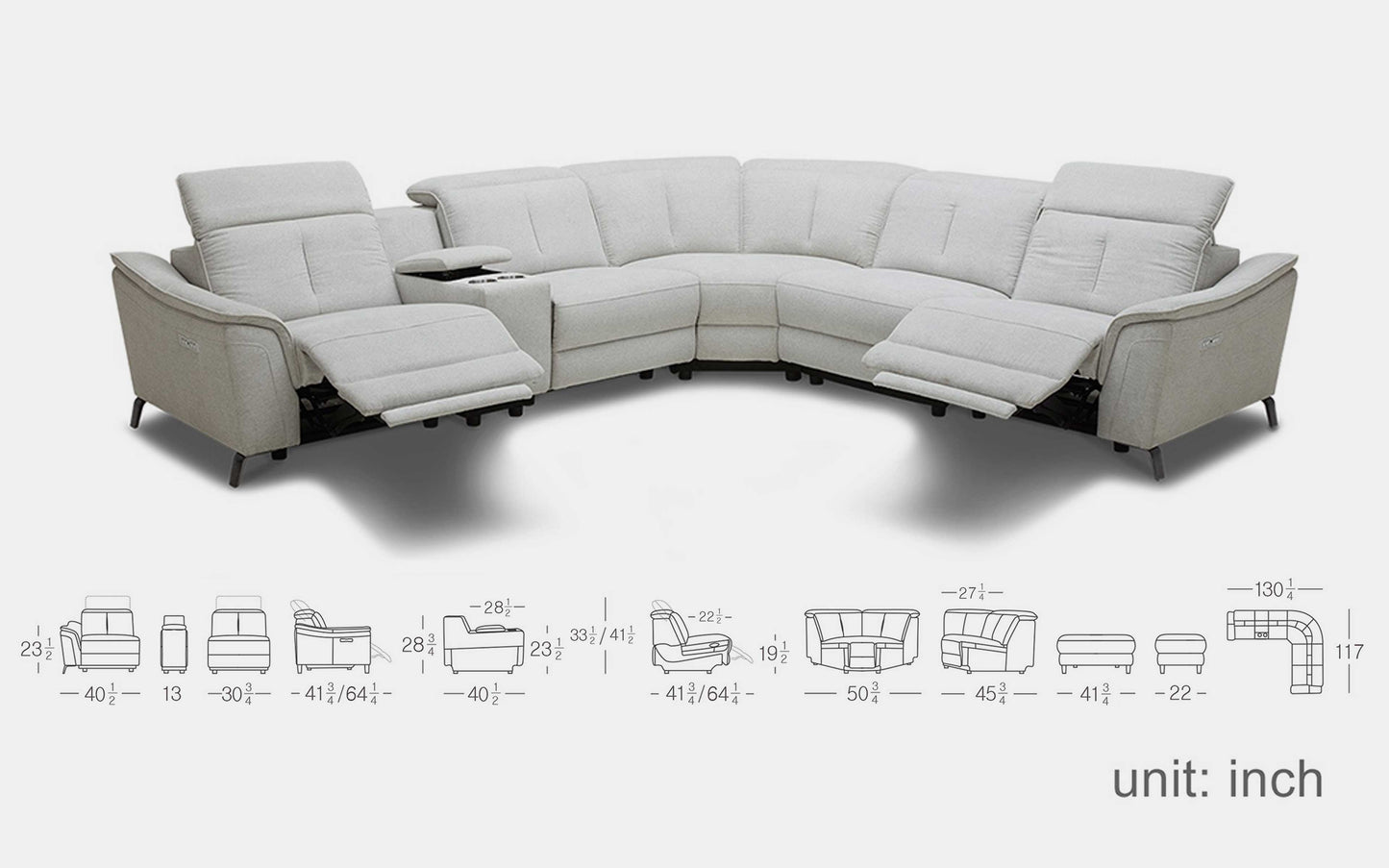 Rium Modern Leather Sectional With Recliners