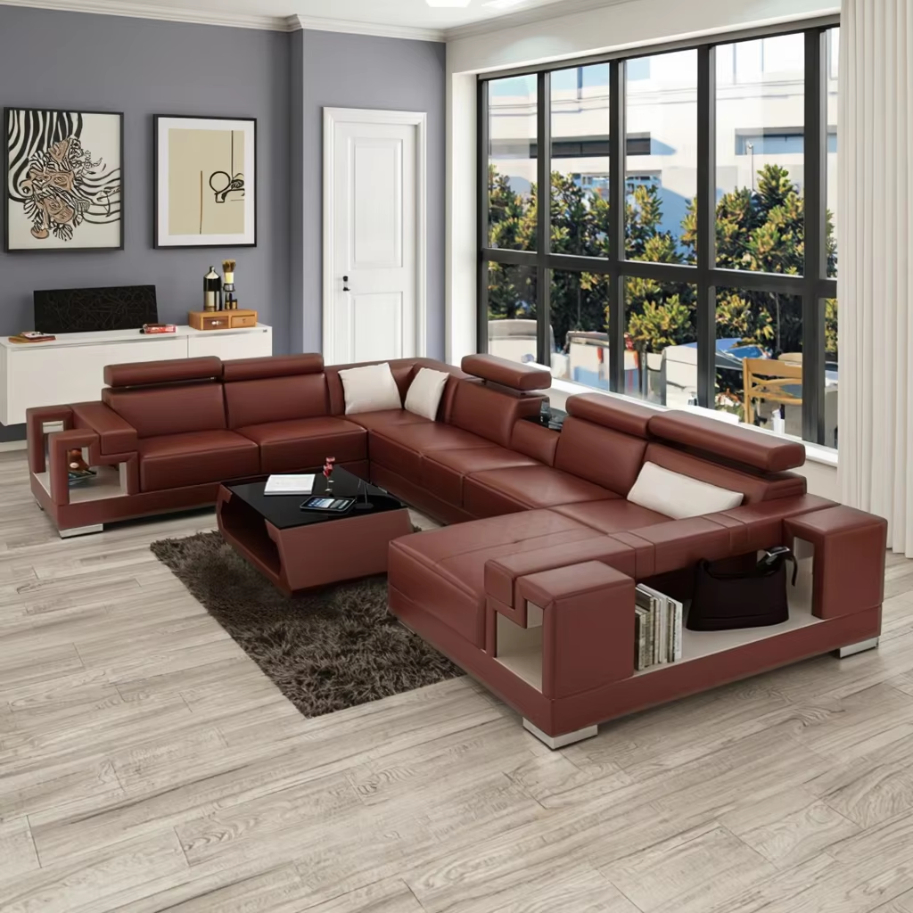 Modern Smart Self-Designed Leather Sofa Set for Living Rooms