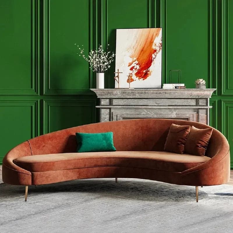 Modern 95" Bronze Velvet Curved Sofa, 3 Seaters