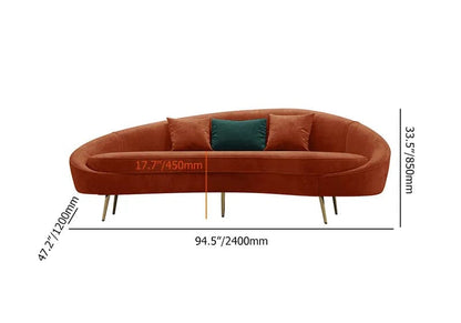 Modern 95" Bronze Velvet Curved Sofa, 3 Seaters