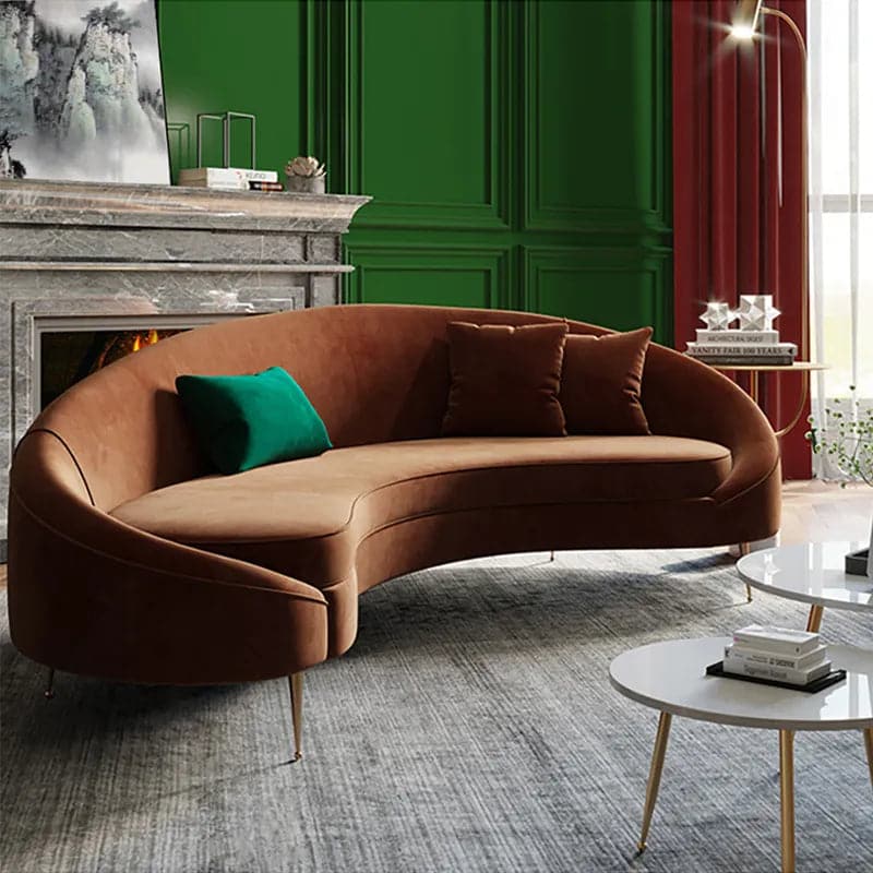 Modern 95" Bronze Velvet Curved Sofa, 3 Seaters