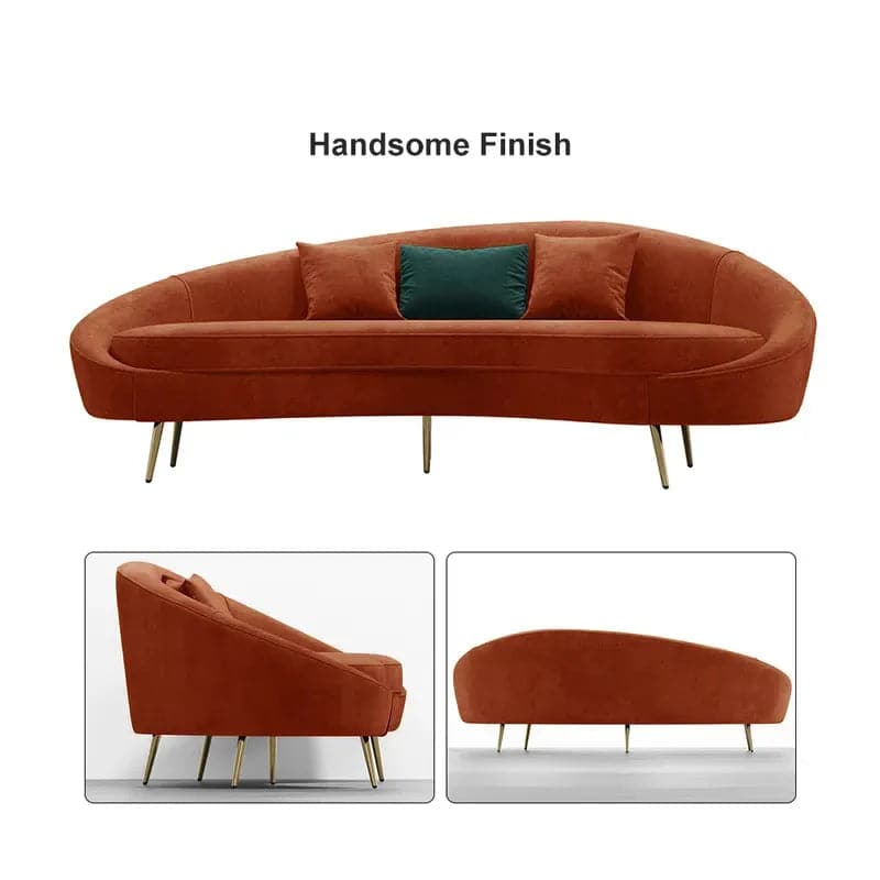 Modern 95" Bronze Velvet Curved Sofa, 3 Seaters