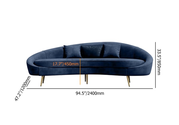 Modern 95" Bronze Velvet Curved Sofa, 3 Seaters