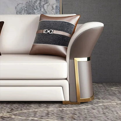 Modern Brown & White Faux Leather 3-Piece Sofa Set