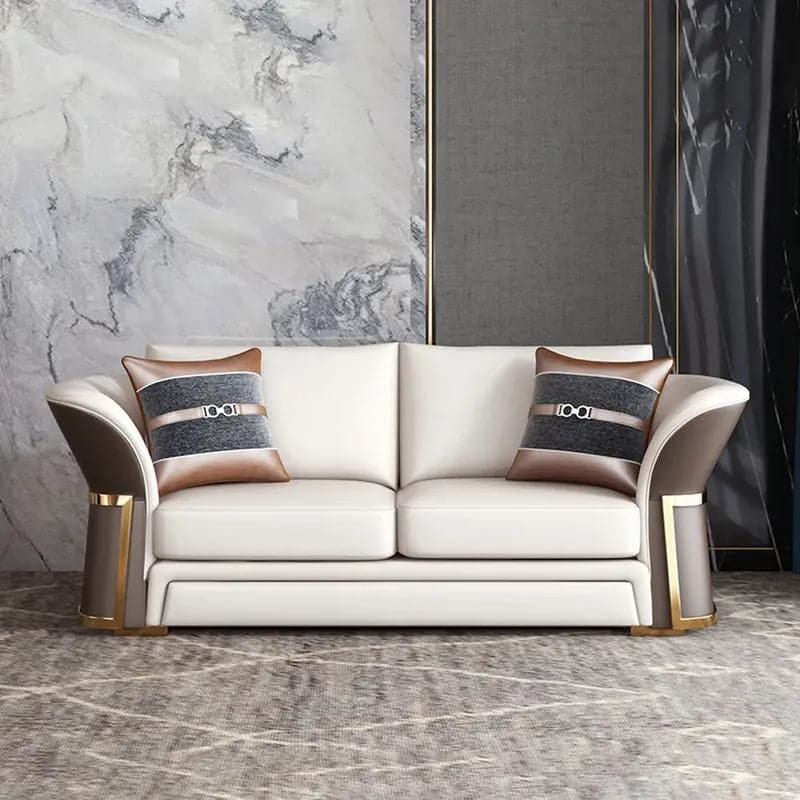 Modern Brown & White Faux Leather 3-Piece Sofa Set
