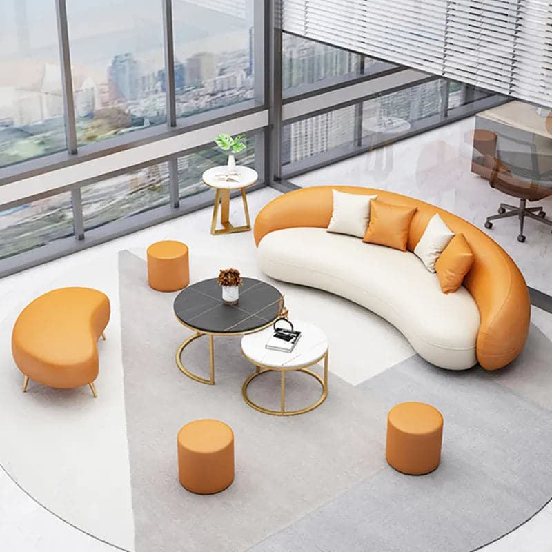 Modern Orange & White Leather Upholstered 3-Seater Sofa