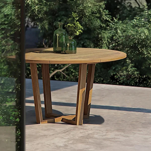 Modern Round Teak Wood 6 Person Outdoor Patio Dining Table