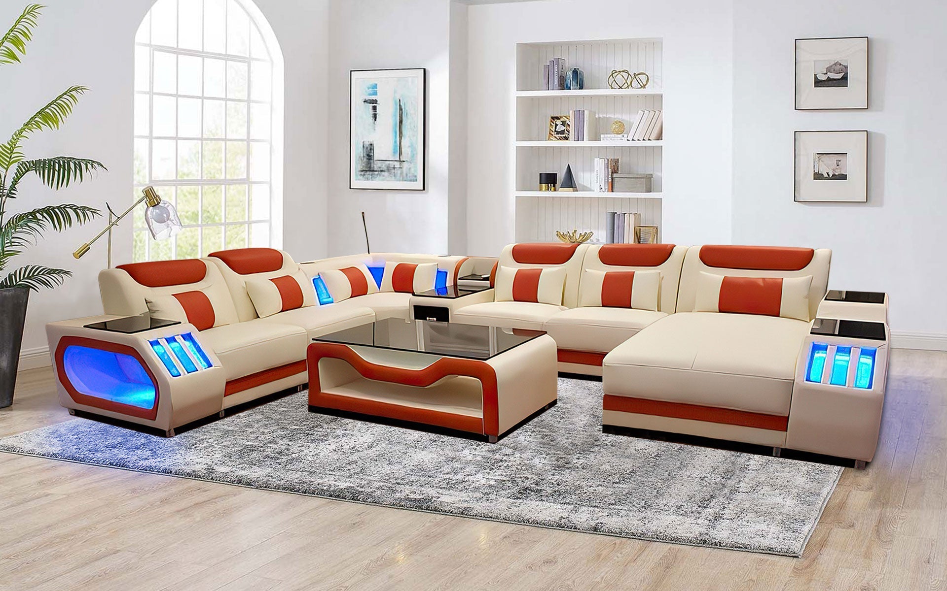 Large modern clearance leather sectional