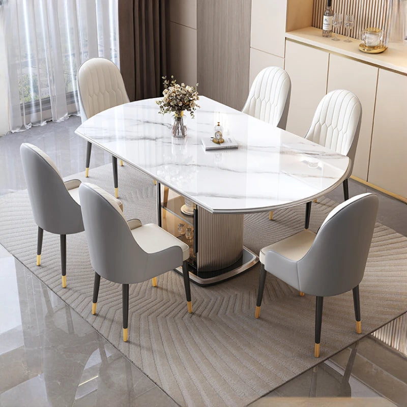 Designer Floor Dining Table: White, European Design, Mobile, Round, Extendable