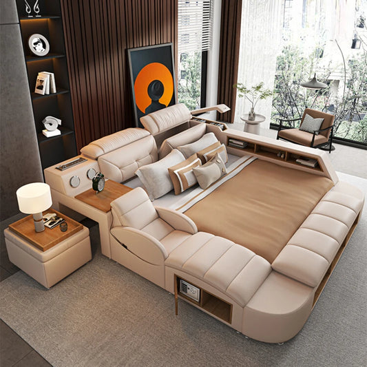 Multifunctional Tatami Bed - Modern Leather with Storage & Massage