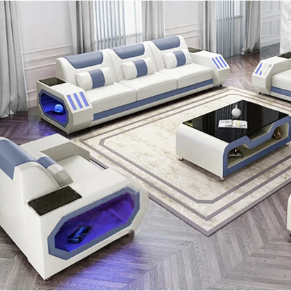 Modern Luxury Leather Sectional Sofa Set - Smart LED Living Room Couch