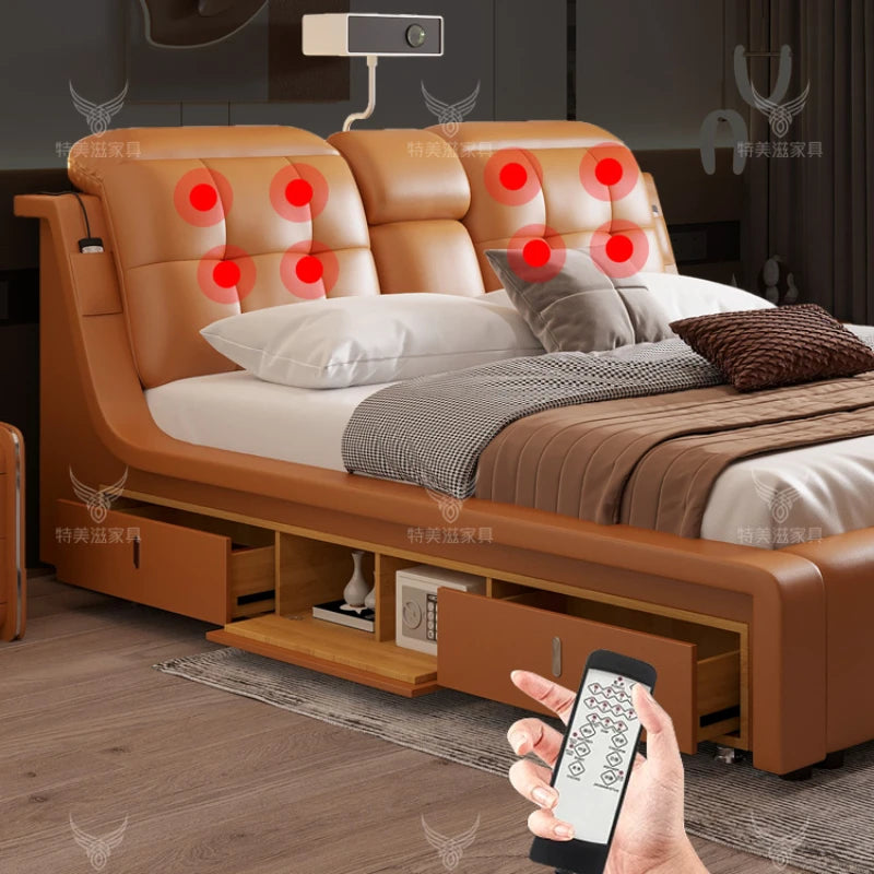 Unique Smart Bedroom Storage Bed: Nordic Wood, King Size