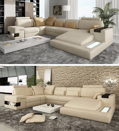 Modern 5-Seater Genuine Leather Corner Sofa for Living Rooms