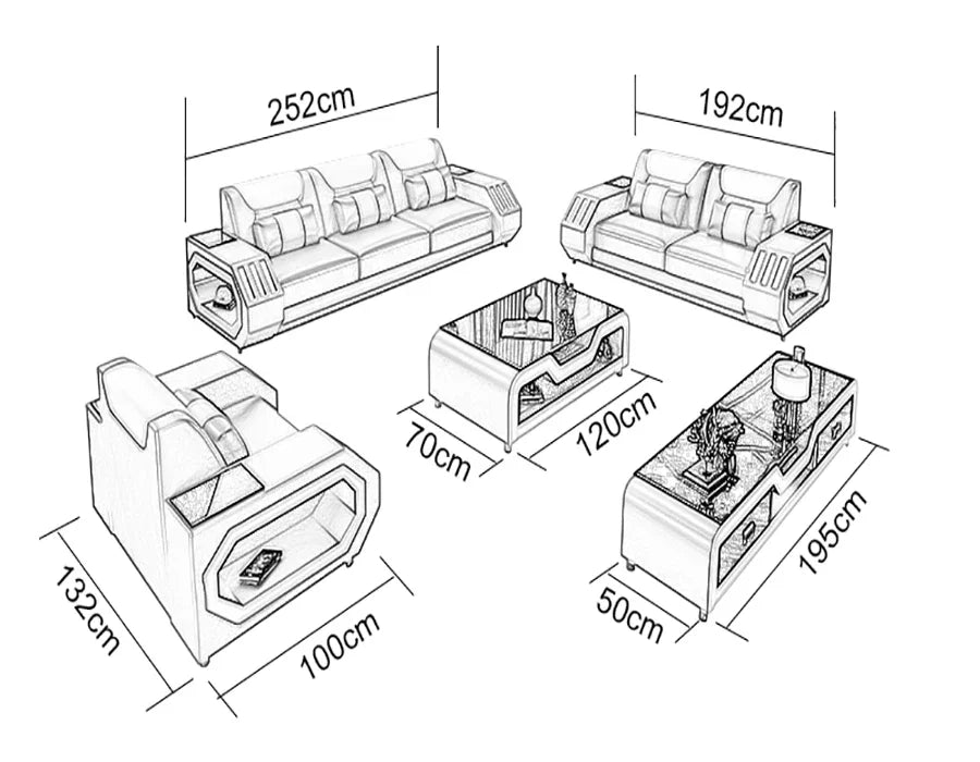 Modern Chesterfield Sectional - Royal Leather Living Room Set