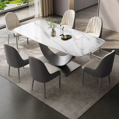 Luxury Italian Dining Set: Metal Legs, Waterproof Rectangular Table, Modern Design