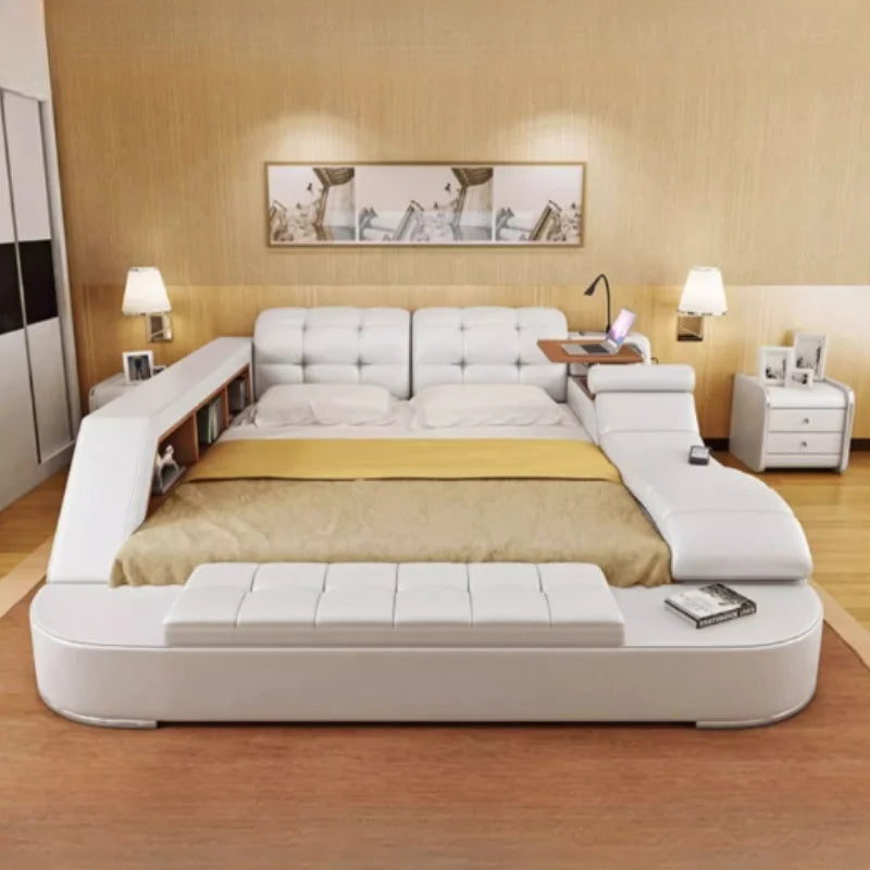 Wooden Storage Double Bed - European King Size Luxury Frame