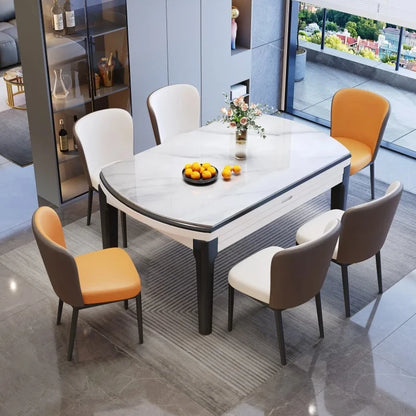 Designer Long Dining Table Set: Extendable Rectangular with Non-Slip Chairs, White Mesa Comedor