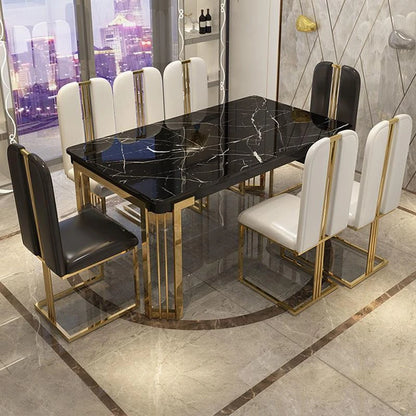 Light Luxury Dining Set: Modern Table with 6 Chairs, High-End for Large Apartment