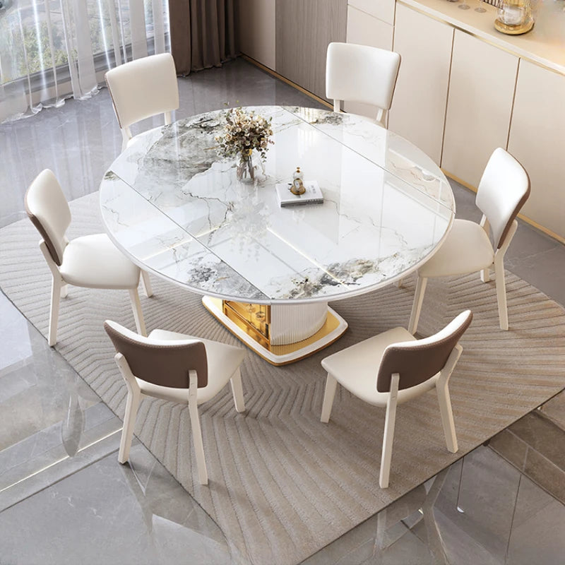 Designer Floor Dining Table: White, European Design, Mobile, Round, Extendable