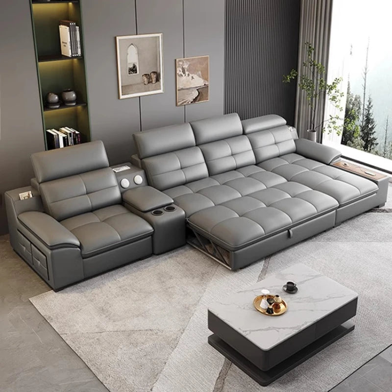 Nordic Smart Leather Sofa - Electric Adjustable & Storage Design