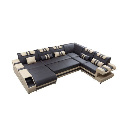 Luxury Genuine Leather Reclining Sleeper Sofa with Wooden Frame & Embroidery