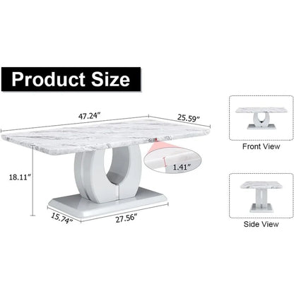 Modern Coffee Table: Faux Marble, Rectangular, Center, Accent Furniture for Living Room