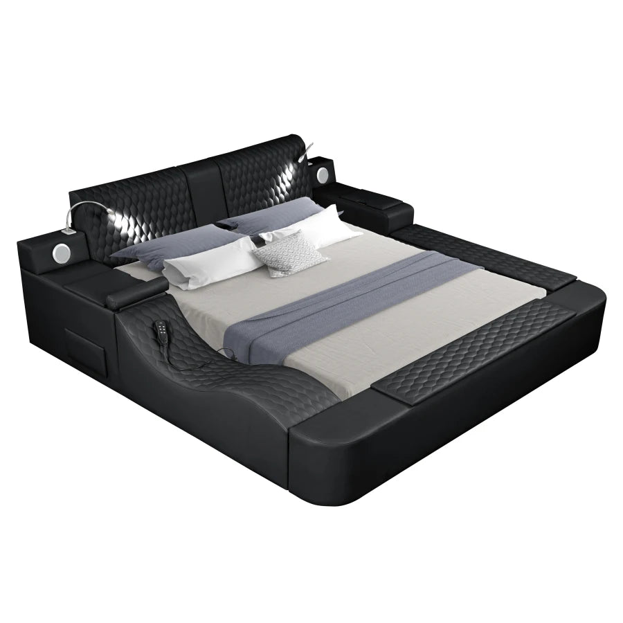 King Size Multifunctional Black Wood Bed - Ultra-Urban with Storage