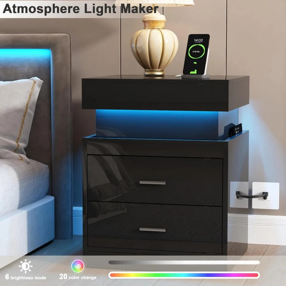 Smart Nightstand with Charging Station & Sliding Top Storage